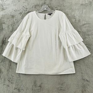 J.Crew Mercantile Tiered Bell Sleeve Top Womens 10 White Pullover Blouse Stretch